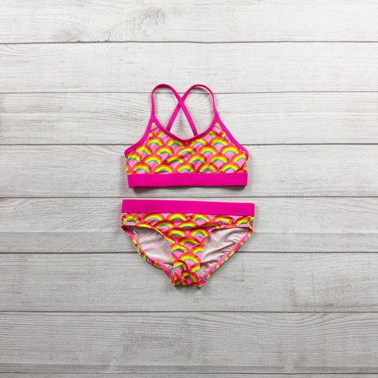 Lands' End Girls Bikini Swimsuit Rainbow Print 2 Piece Crossback Top Bottoms 6