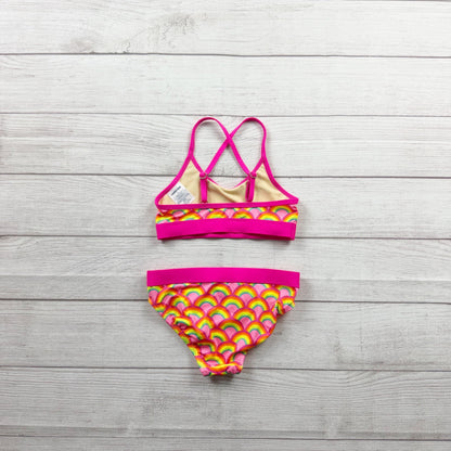 Lands' End Girls Bikini Swimsuit Rainbow Print 2 Piece Crossback Top Bottoms 6