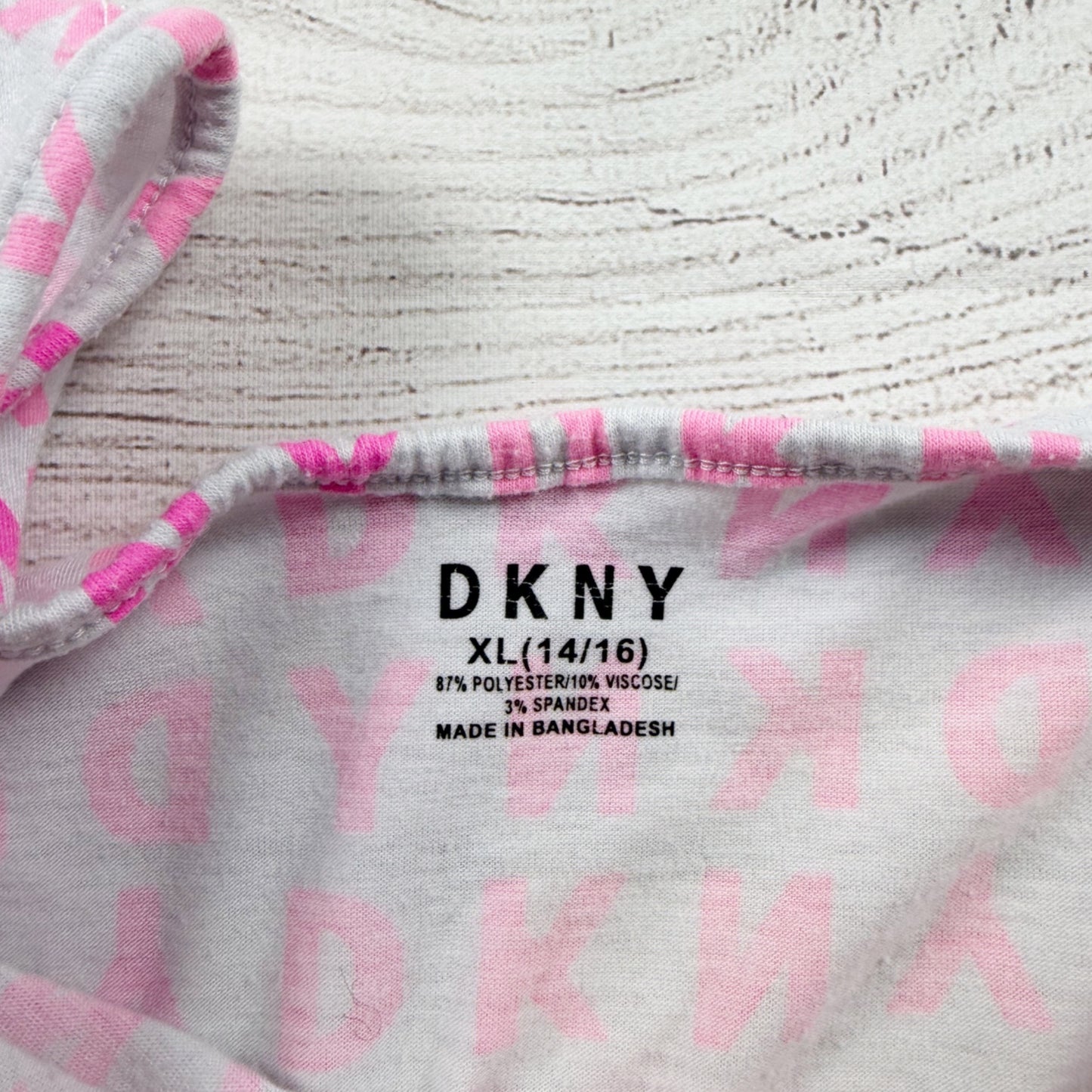 DKNY Girls Romper Gray Pink Logo Print Sleeveless Shorts One Piece 14-16 XL