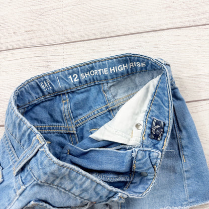 Gap Kids High Rise Denim Shorts “Shortie” Two Tone Blue Jean Cutoff Shorts 12