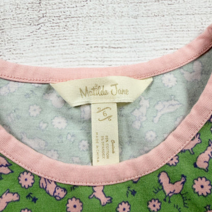 Matilda Jane Girls Green Floral Bunny Cap Sleeve Dress Ruffle Trim Cotton 6