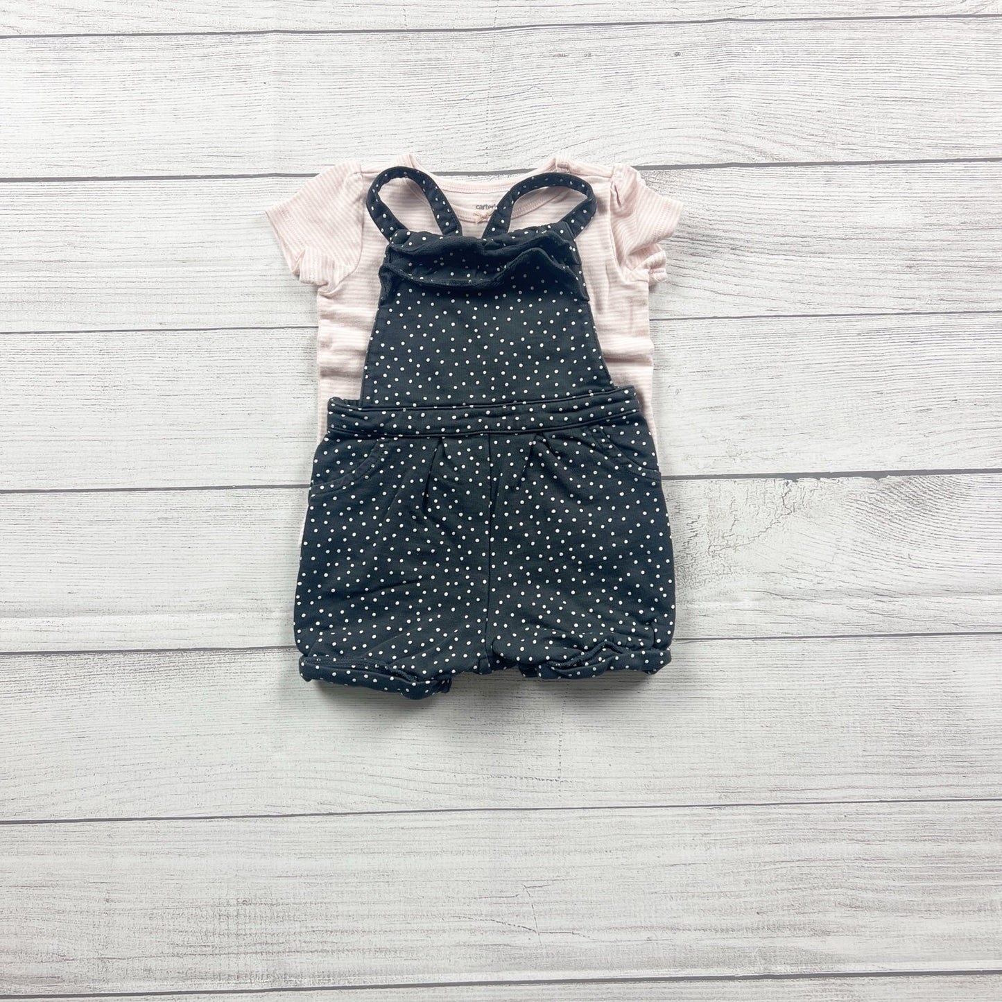 Carter’s Baby Girl Overalls Shorts Bubble Polka Dot Shortalls Set 12 Months