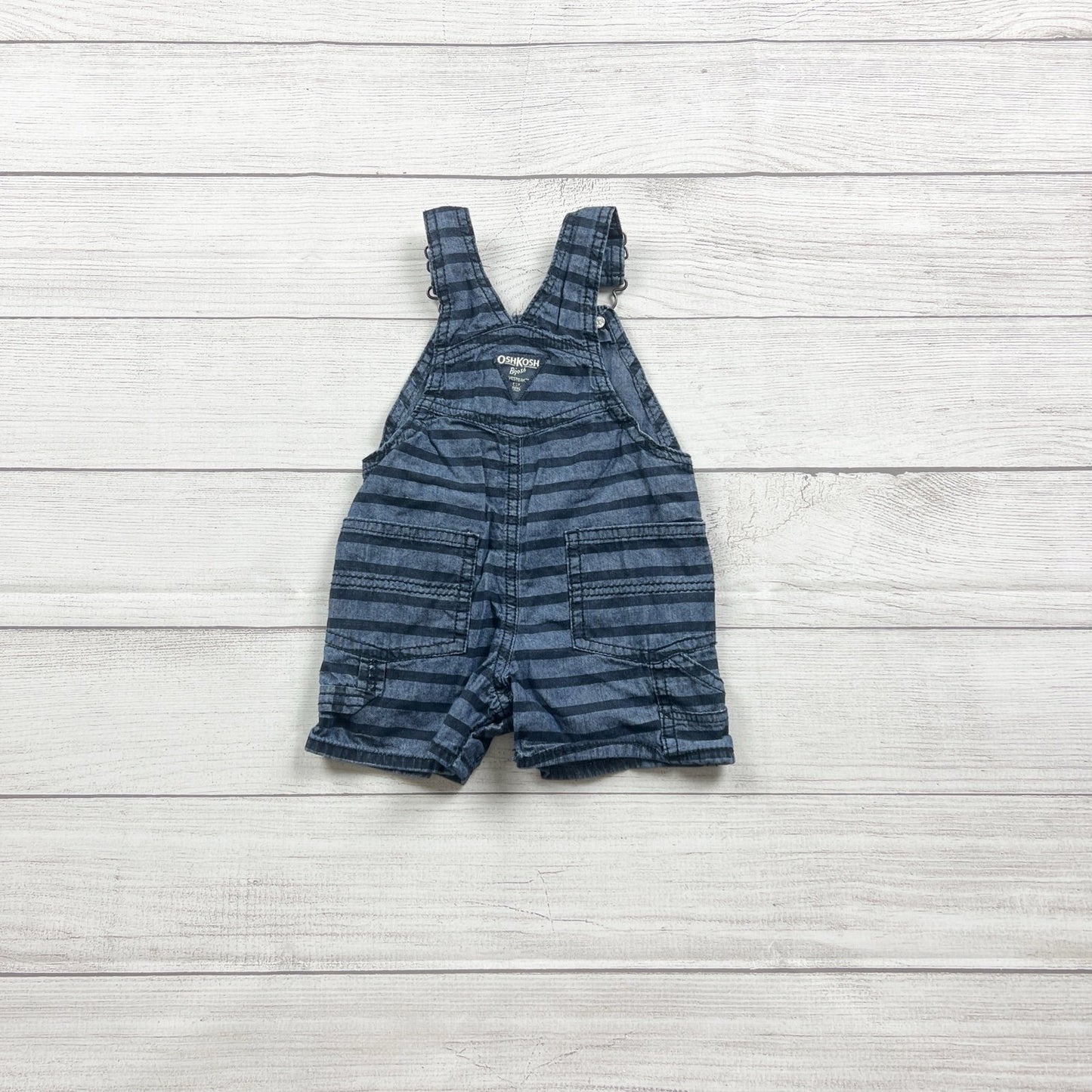 OshKosh B’gosh Shortalls Toddler Striped Short Overall Cargo Pockets 9-12 Months