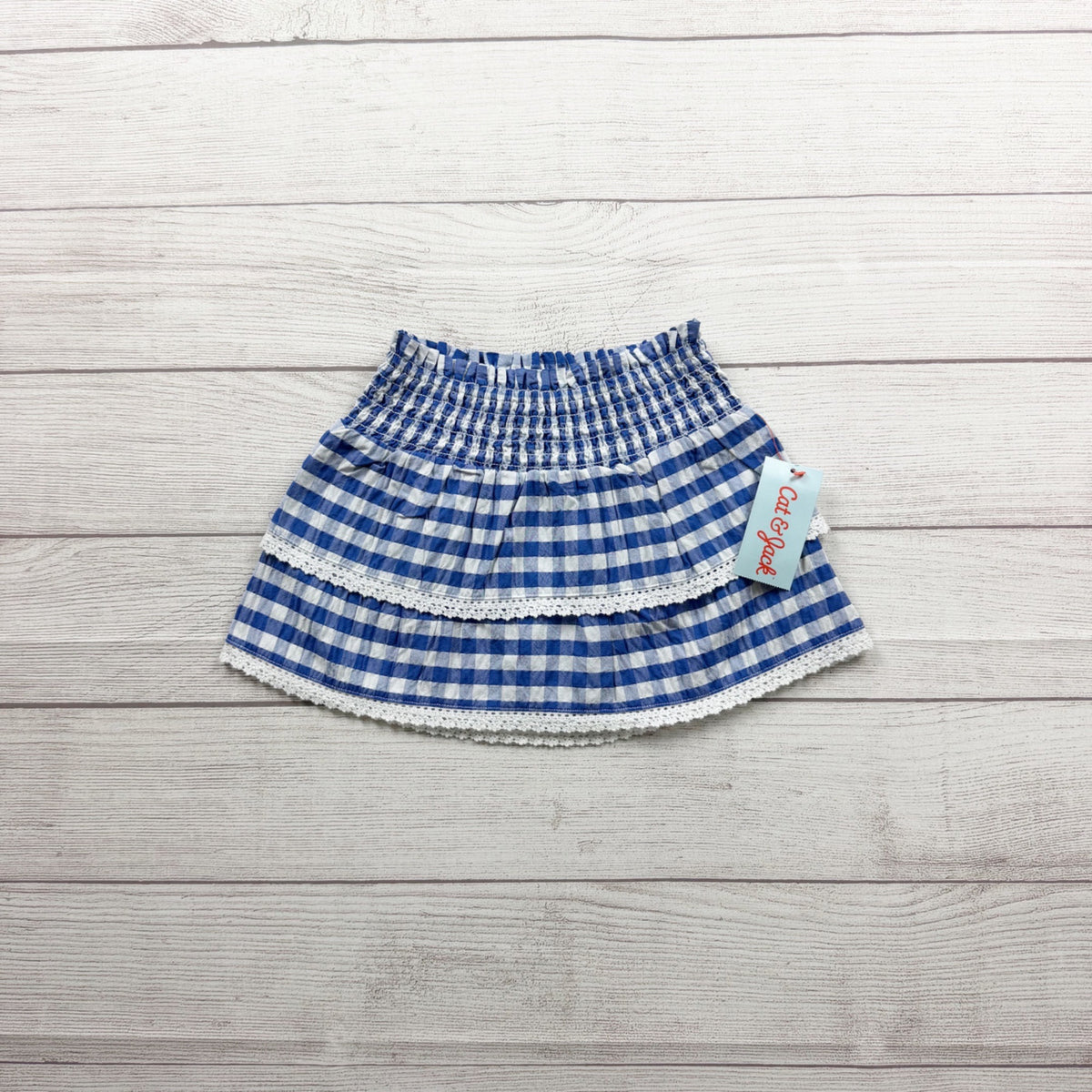 Cat & Jack Girls Blue Gingham Skirt Lace Detail Lightweight Design NWT 2T