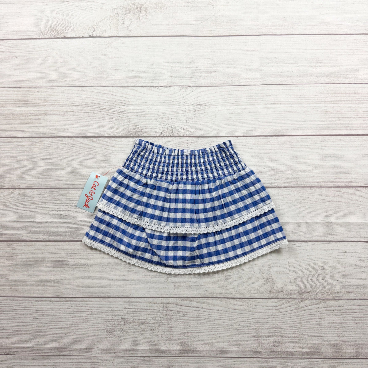 Cat & Jack Girls Blue Gingham Skirt Lace Detail Lightweight Design NWT 2T