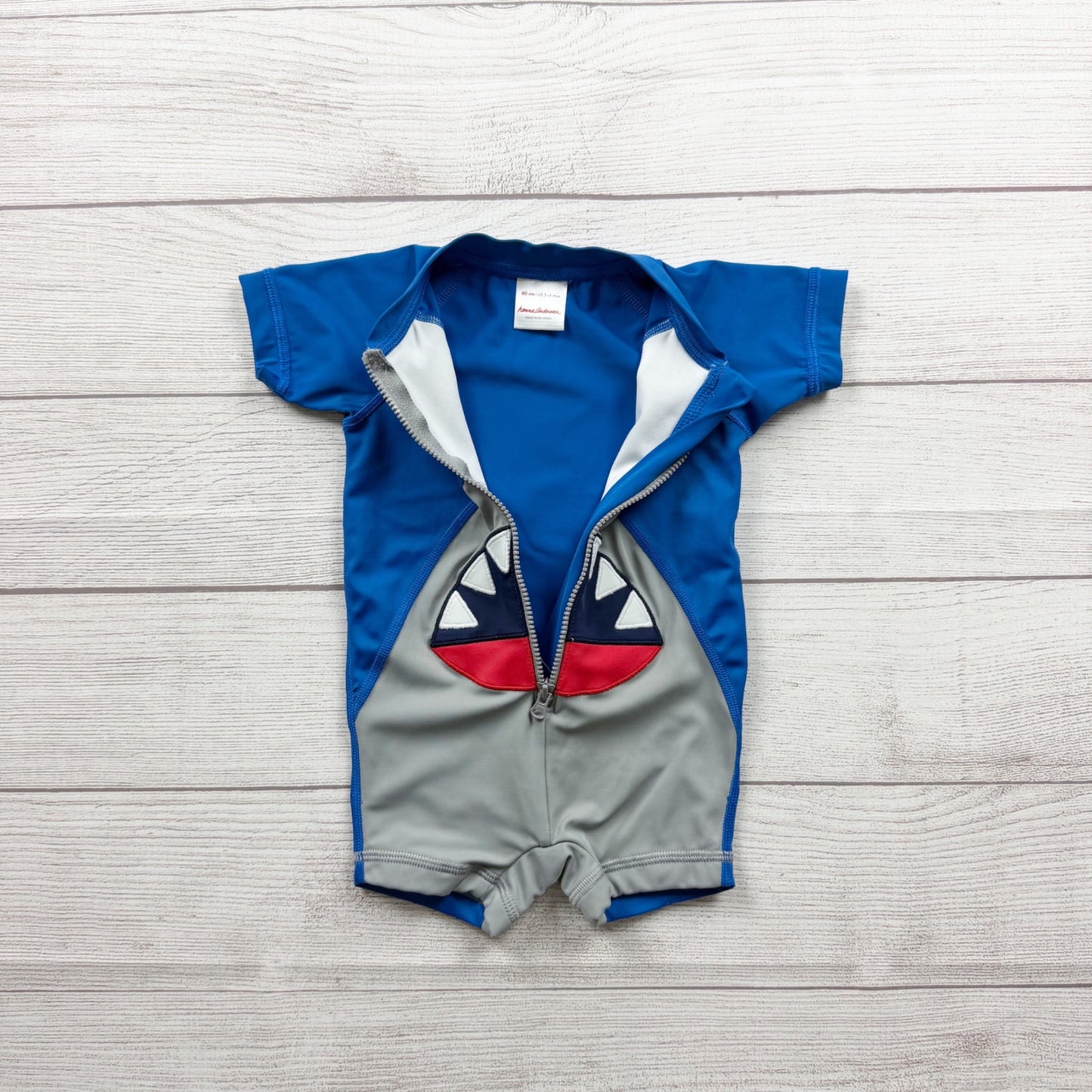 Hanna Andersson Infant Shark One Piece Swimsuit Front Zip 3-6 Months