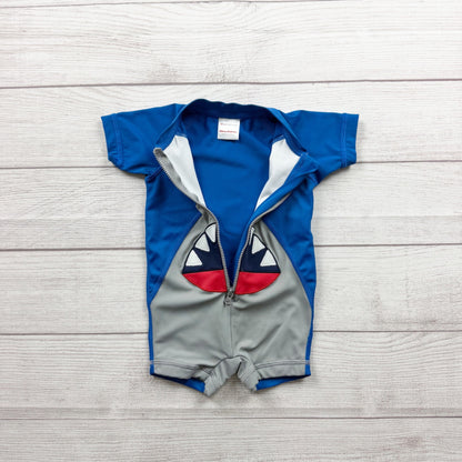 Hanna Andersson Infant Shark One Piece Swimsuit Front Zip 3-6 Months