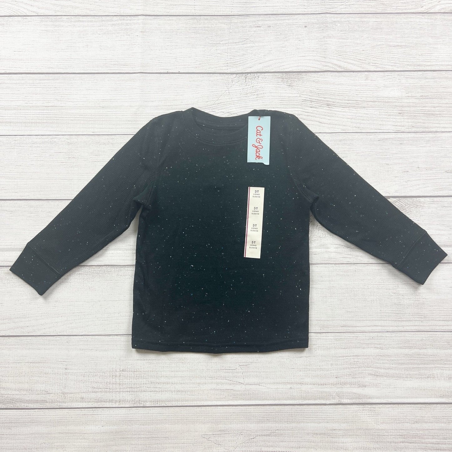 Cat & Jack Toddler Long Sleeve Tee Black Speckled Waffle Knit Shirt NWT 3T