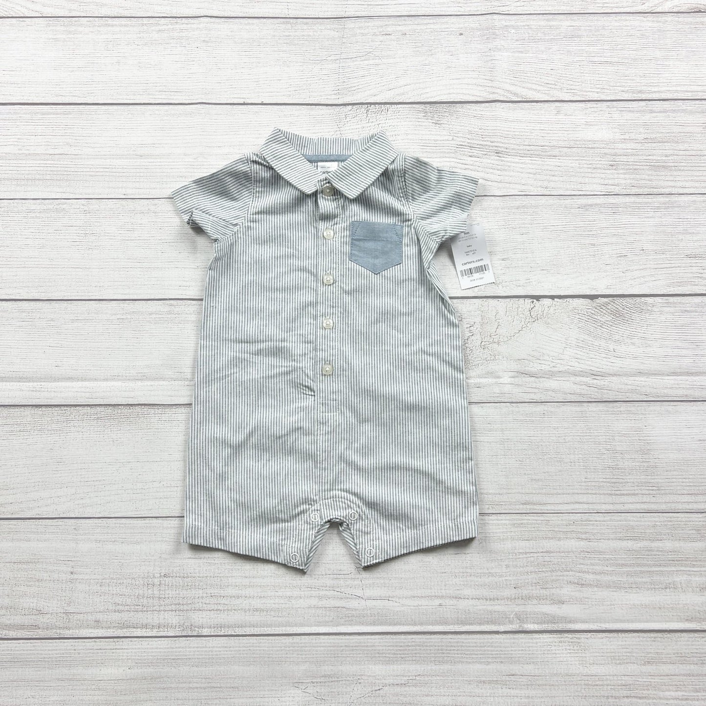 Carter's Baby Boys Striped Romper Short Sleeve Button Up NWT 6-9 Months