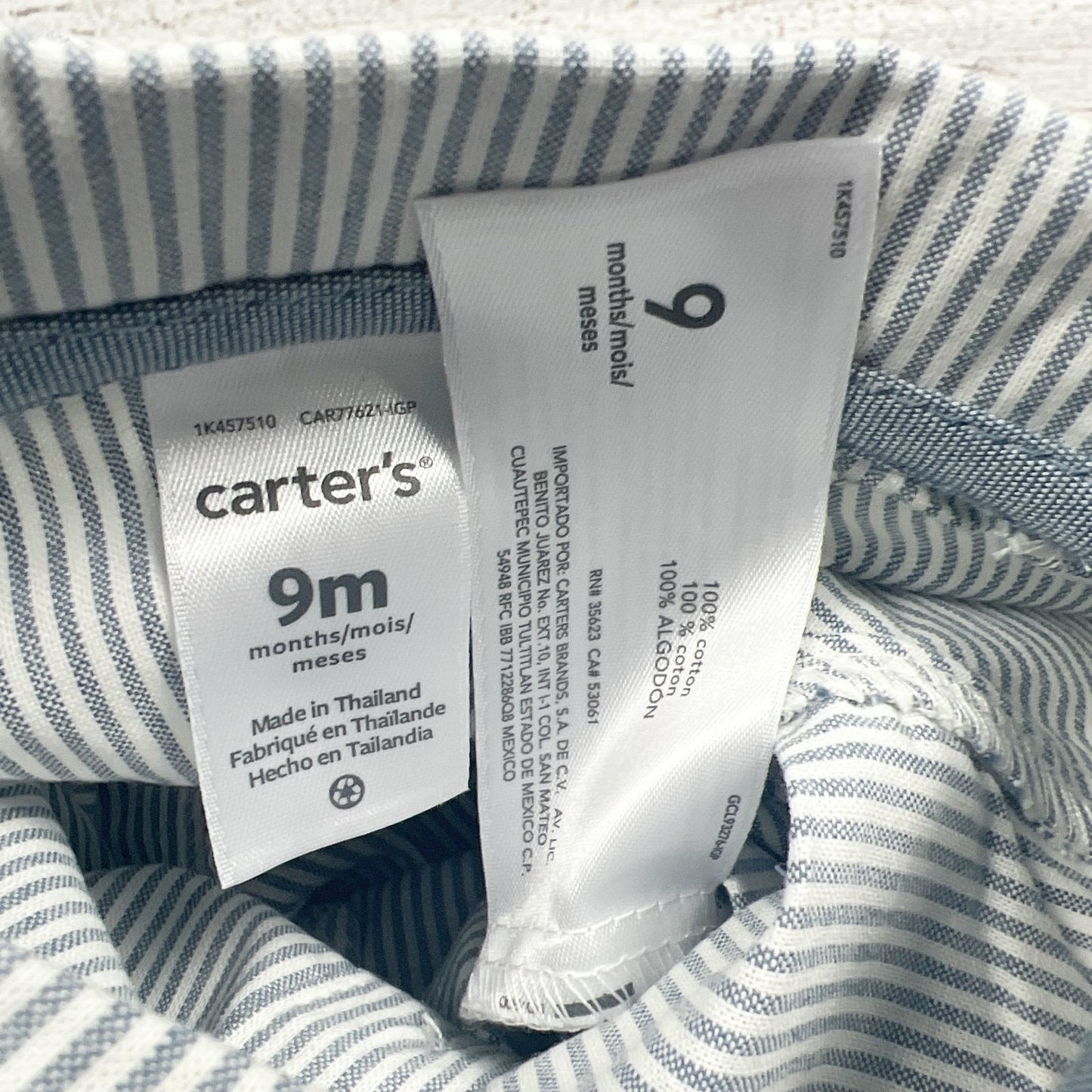 Carter's Baby Boys Striped Romper Short Sleeve Button Up NWT 6-9 Months