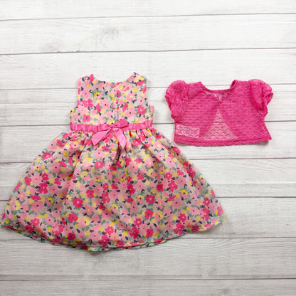 Blueberi Boulevard Pink Floral Dress Lace Bolero Bow Detail Sleeveless Girls 2T