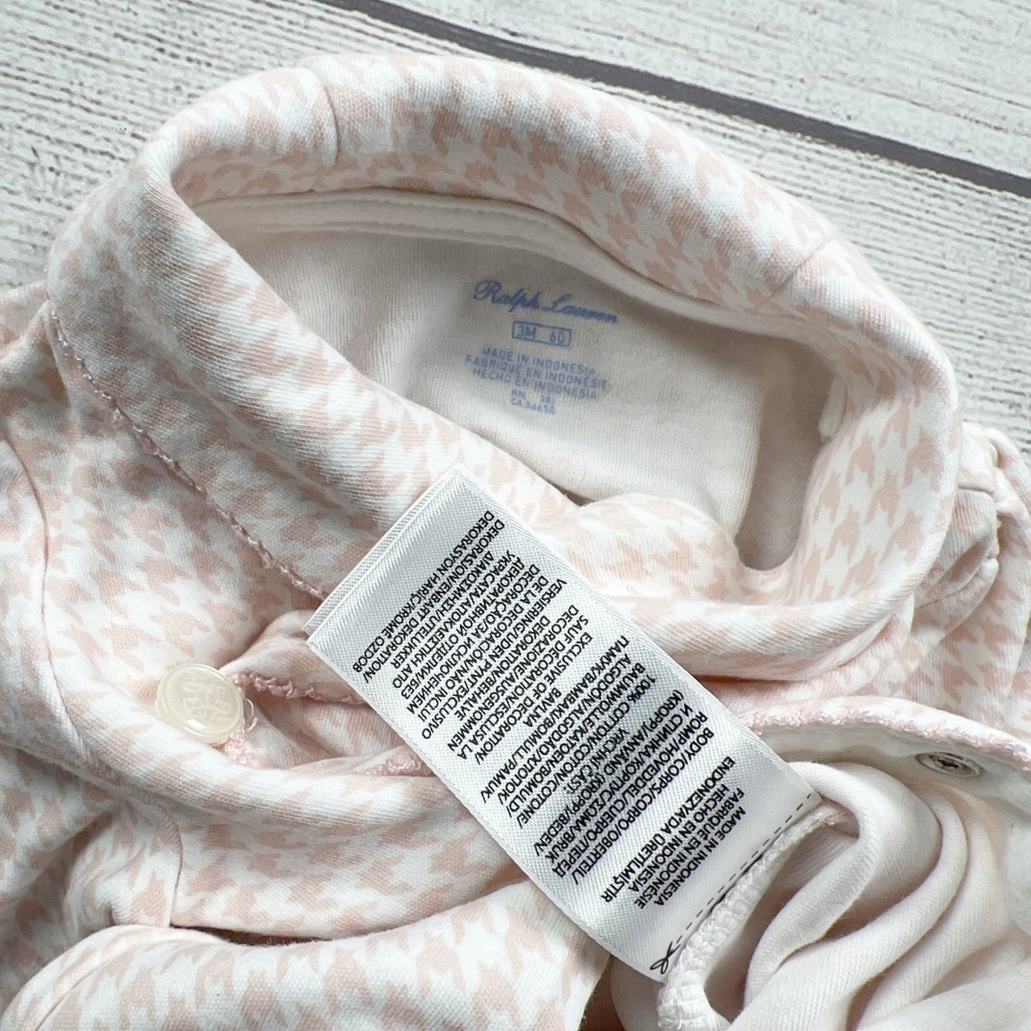 Ralph Lauren Baby Girls Houndstooth Footed Romper Snap Pink White 0-3 Months