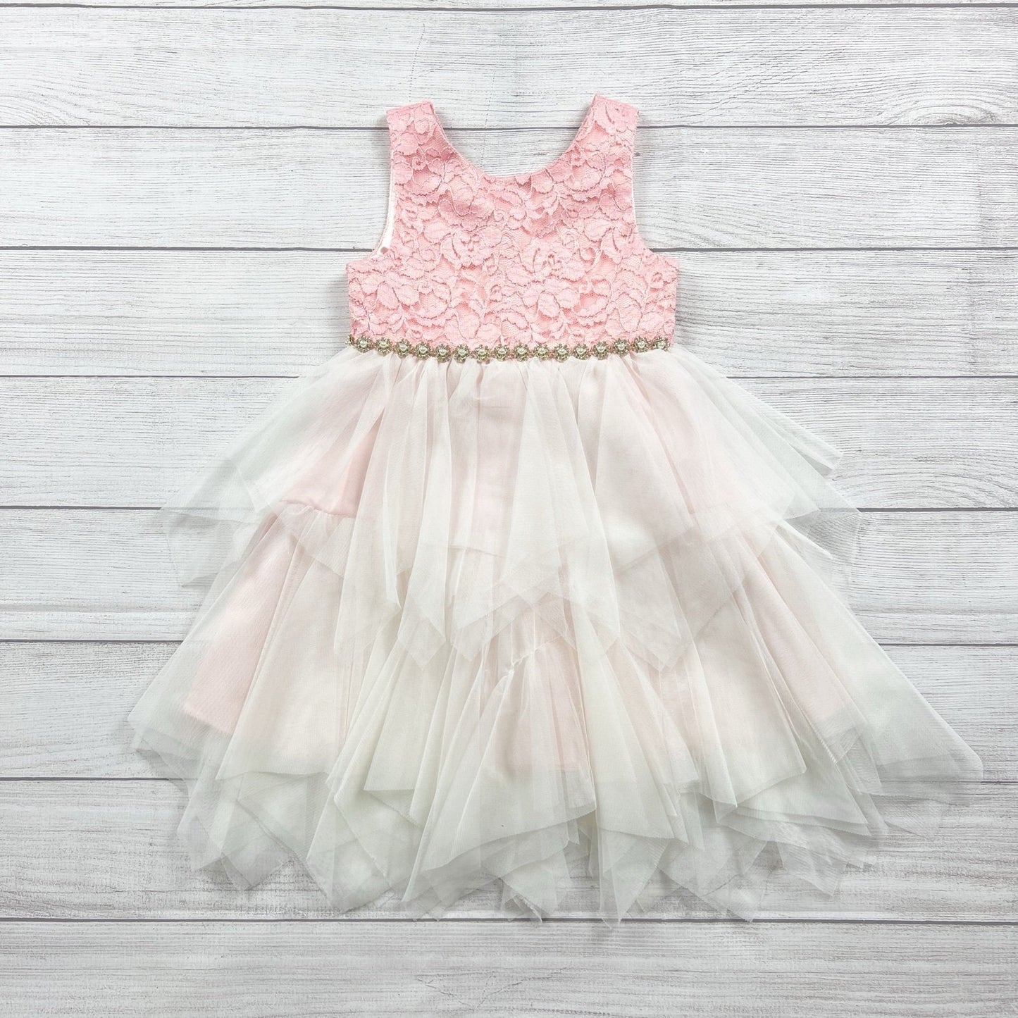 American Princess Girls Pink Floral Lace Tulle Party Dress 6