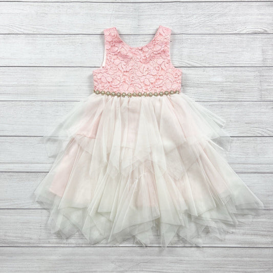 American Princess Girls Pink Floral Lace Tulle Party Dress 6