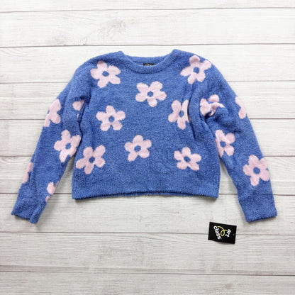 Art Class Girls Blue Pink Floral Fuzzy Knit Sweater NWT L 10-12