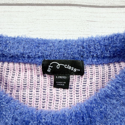 Art Class Girls Blue Pink Floral Fuzzy Knit Sweater NWT L 10-12