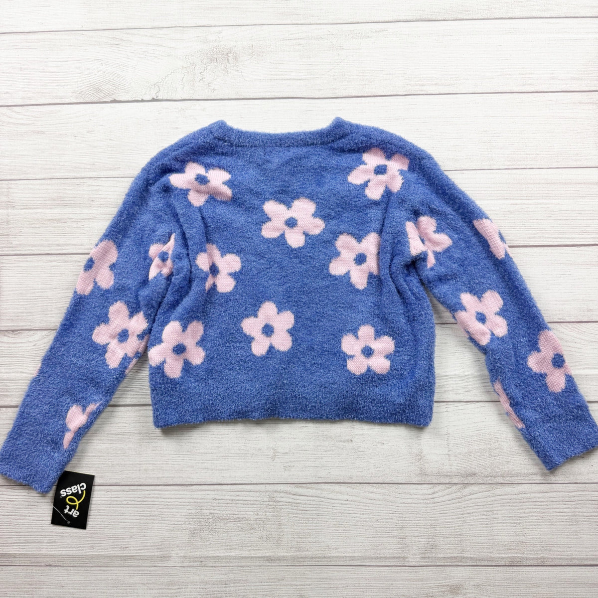 Art Class Girls Blue Pink Floral Fuzzy Knit Sweater NWT L 10-12