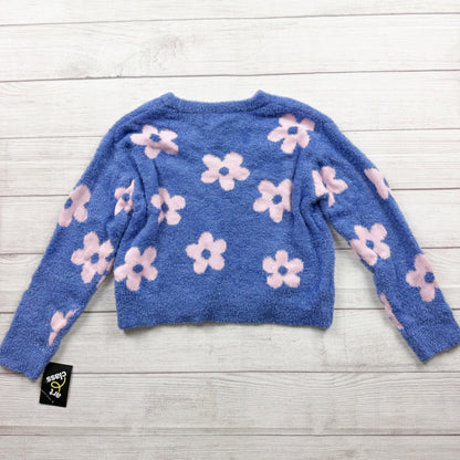 Art Class Girls Blue Pink Floral Fuzzy Knit Sweater NWT L 10-12