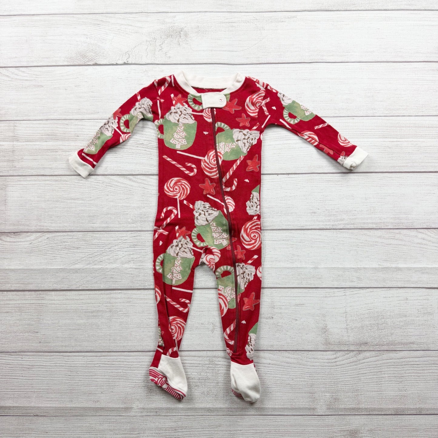 Burts Bees Baby Holiday Christmas Footed Pajamas Red Cocoa Print 6-9 Months