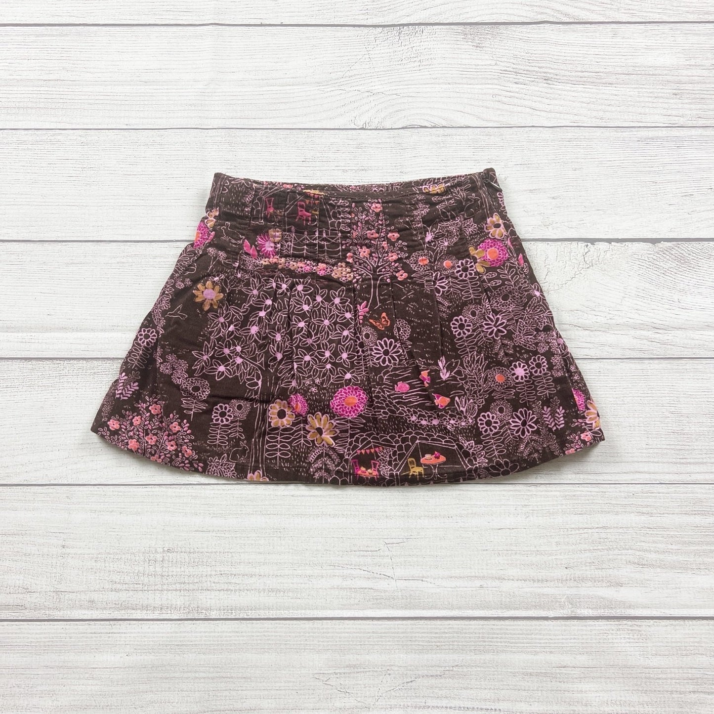 Lands’ End Girls Skort Brown Floral Print Side Zipper Corduroy Skirt 5