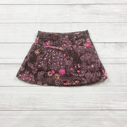 Lands’ End Girls Skort Brown Floral Print Side Zipper Corduroy Skirt 5