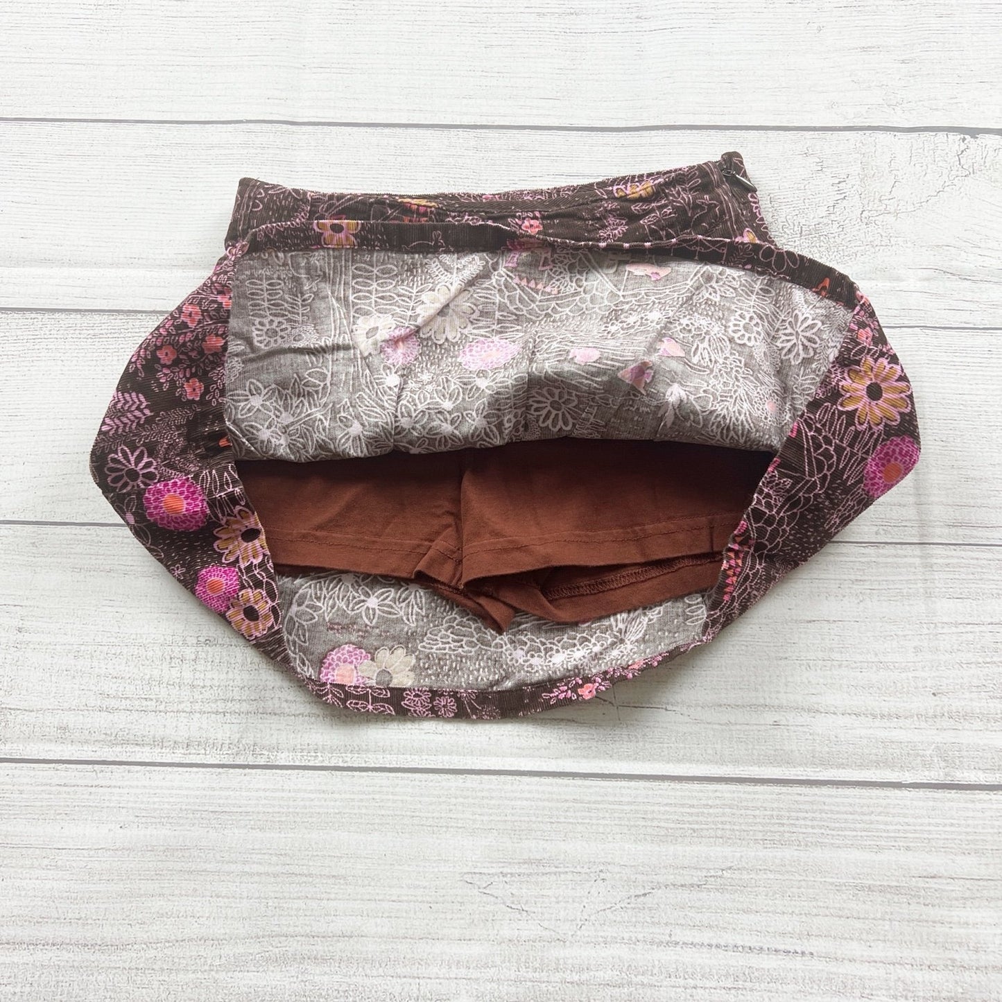 Lands’ End Girls Skort Brown Floral Print Side Zipper Corduroy Skirt 5