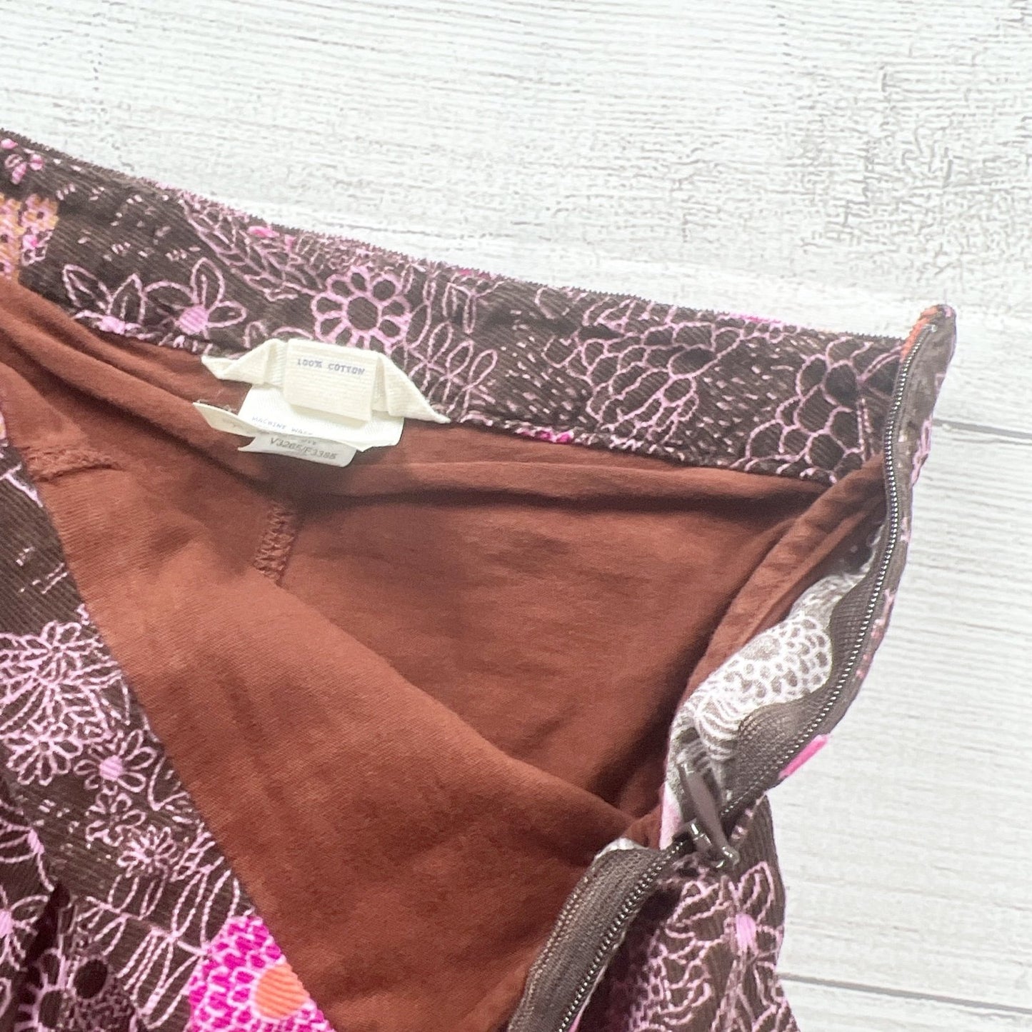 Lands’ End Girls Skort Brown Floral Print Side Zipper Corduroy Skirt 5