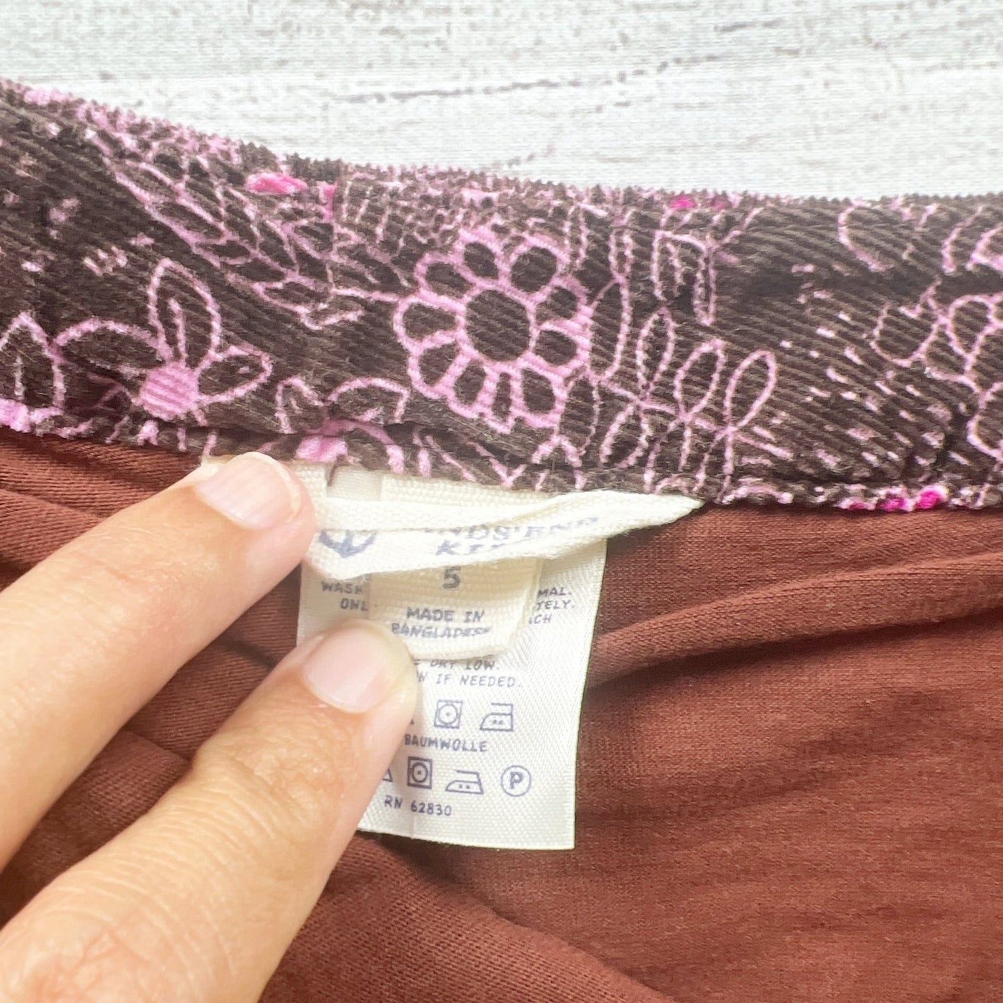 Lands’ End Girls Skort Brown Floral Print Side Zipper Corduroy Skirt 5