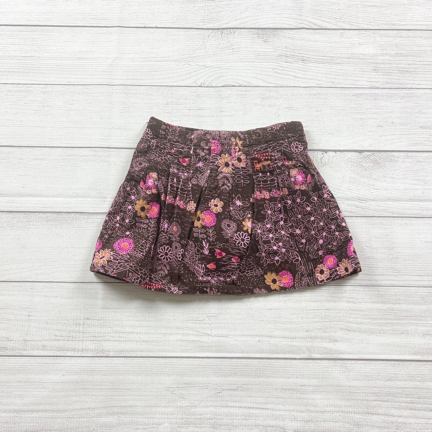 Lands’ End Girls Skort Brown Floral Print Side Zipper Corduroy Skirt 5