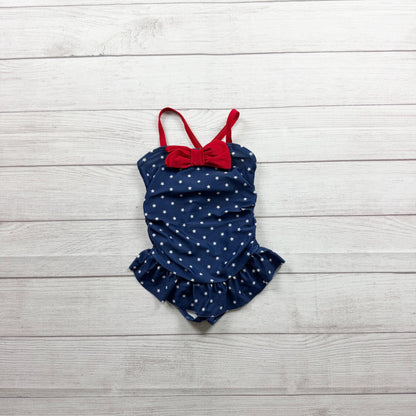 Gymboree Girls Star Print One Piece Swimsuit Skirt Bow Accent Navy 4T