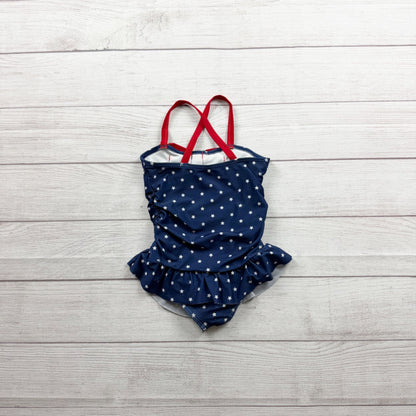 Gymboree Girls Star Print One Piece Swimsuit Skirt Bow Accent Navy 4T
