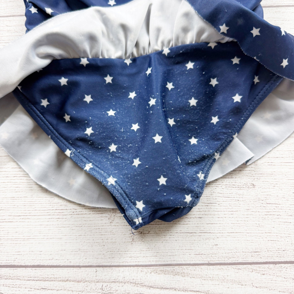 Gymboree Girls Star Print One Piece Swimsuit Skirt Bow Accent Navy 4T