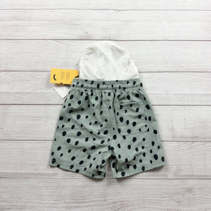 Miles The Label Kids Swim Shorts Green Black Dot Drawstring Elastic NWT 4