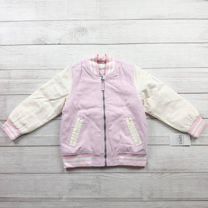 London Fog Girls Varsity Jacket Pink Sherpa Lined Bomber Zip Up NWT 4