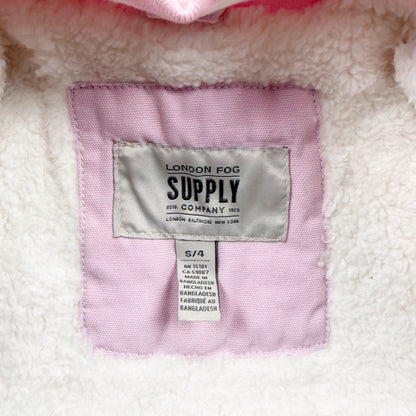 London Fog Girls Varsity Jacket Pink Sherpa Lined Bomber Zip Up NWT 4