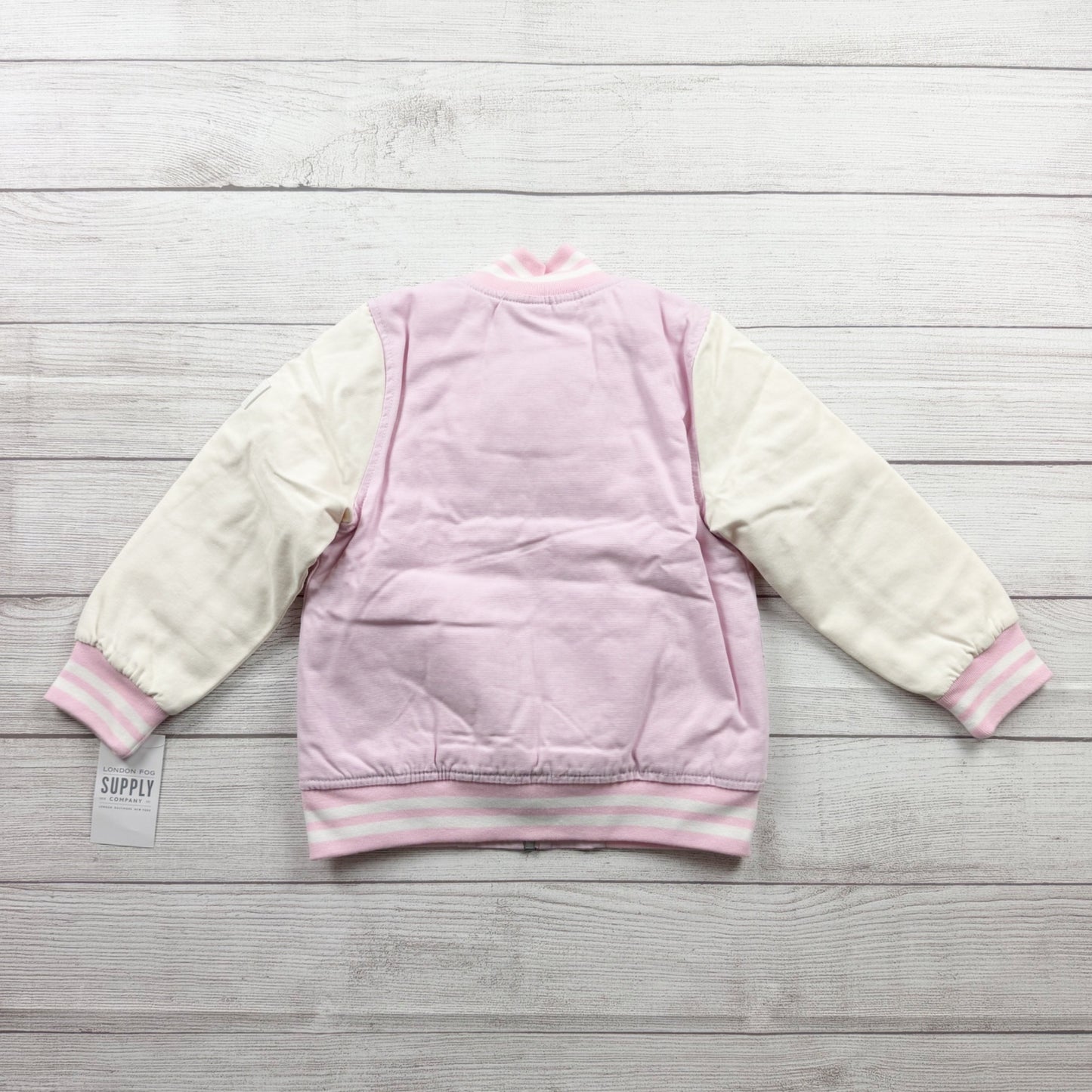 London Fog Girls Varsity Jacket Pink Sherpa Lined Bomber Zip Up NWT 4