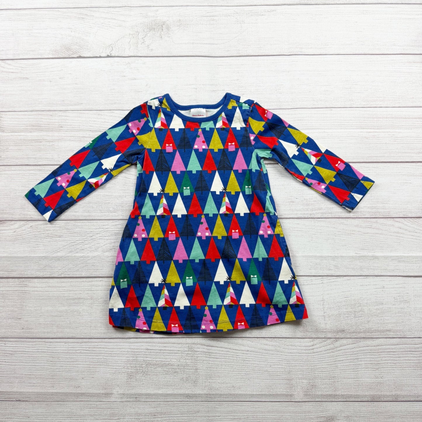 Hanna Andersson Girls Geometric Holiday Tree Print Colorful Dress 2T