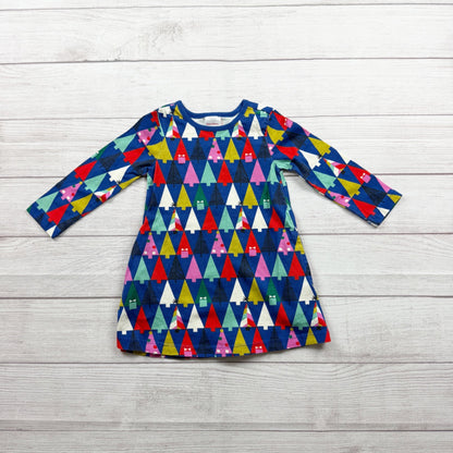 Hanna Andersson Girls Geometric Holiday Tree Print Colorful Dress 2T