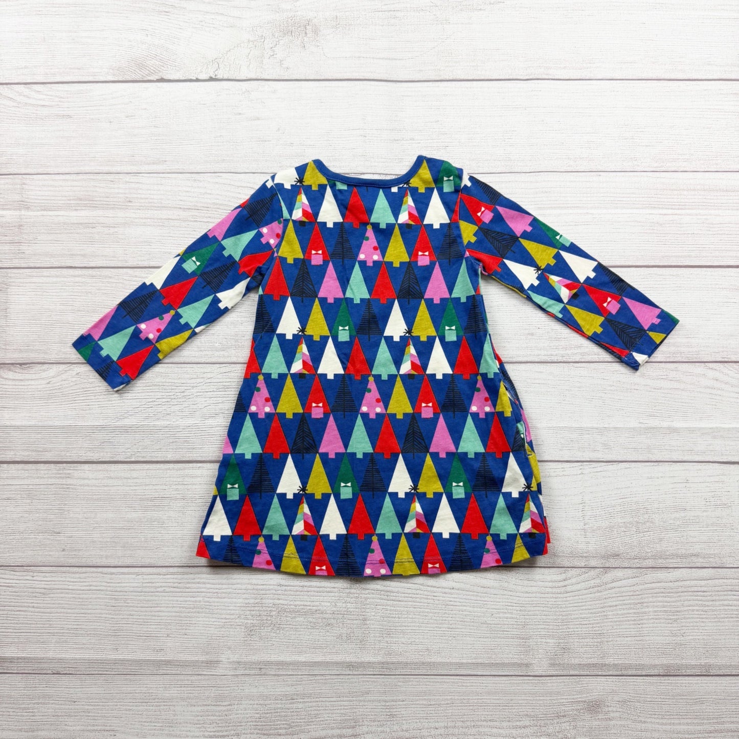 Hanna Andersson Girls Geometric Holiday Tree Print Colorful Dress 2T