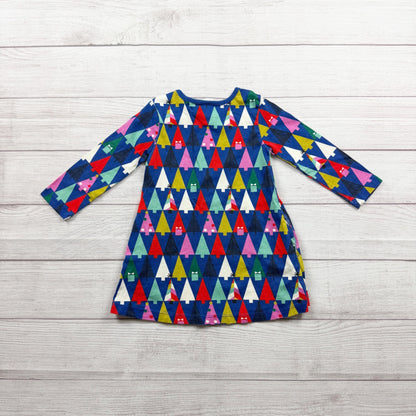 Hanna Andersson Girls Geometric Holiday Tree Print Colorful Dress 2T
