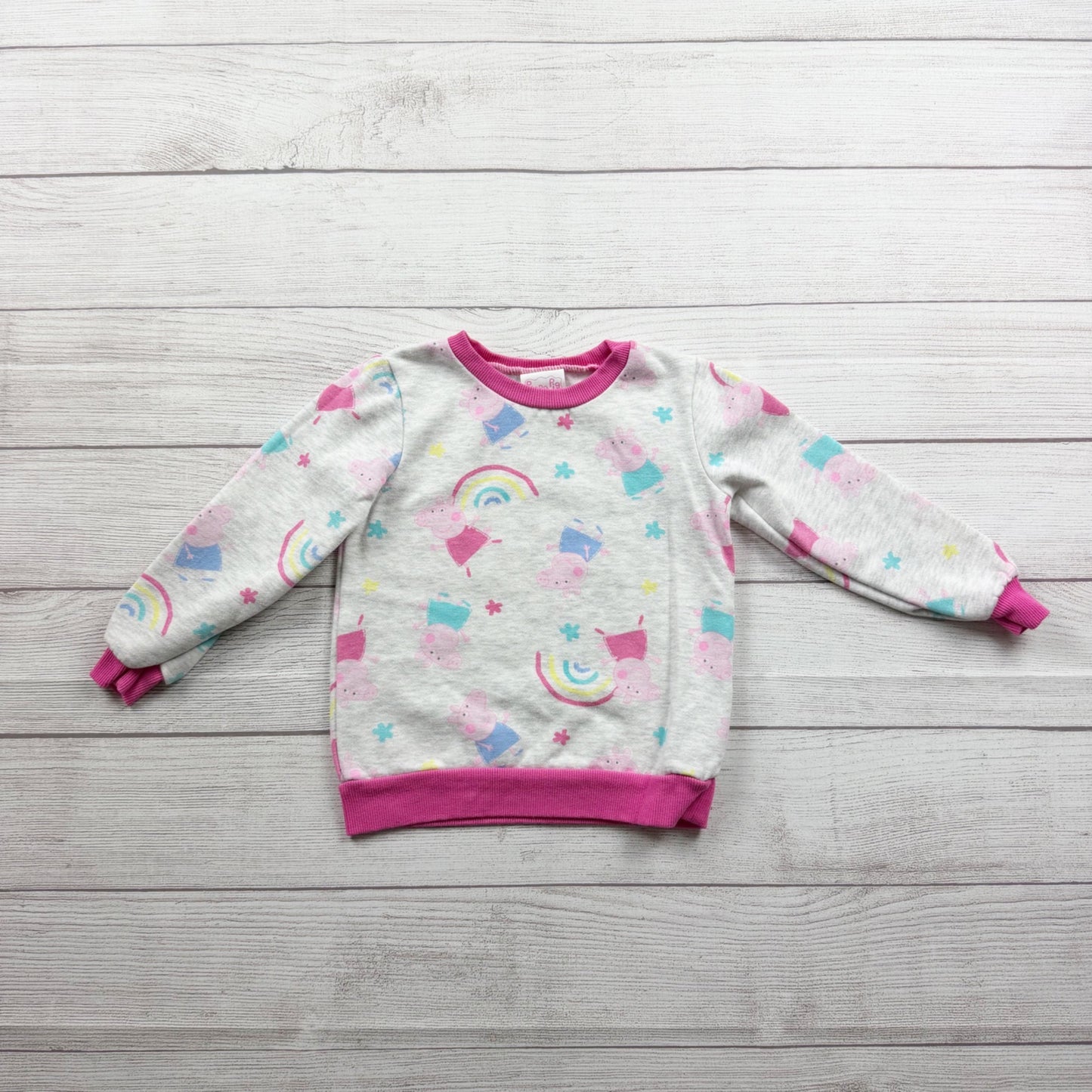 Peppa Pig Girls Rainbow Long Sleeve Sweatshirt Pink Trim Pullover 4T