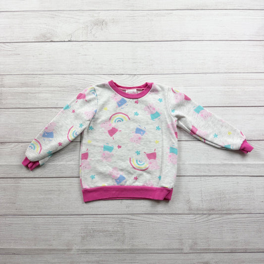 Peppa Pig Girls Rainbow Long Sleeve Sweatshirt Pink Trim Pullover 4T