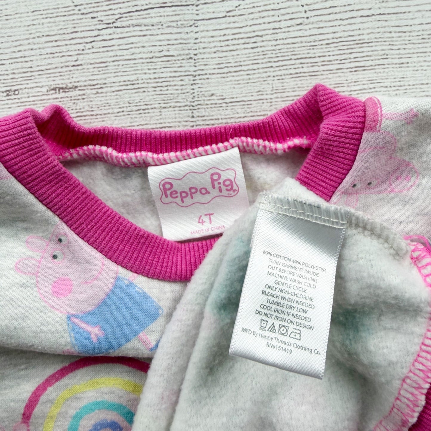 Peppa Pig Girls Rainbow Long Sleeve Sweatshirt Pink Trim Pullover 4T