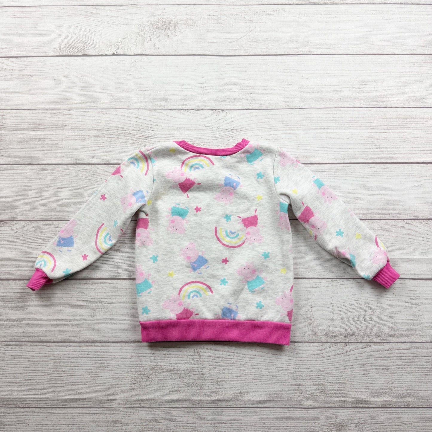 Peppa Pig Girls Rainbow Long Sleeve Sweatshirt Pink Trim Pullover 4T