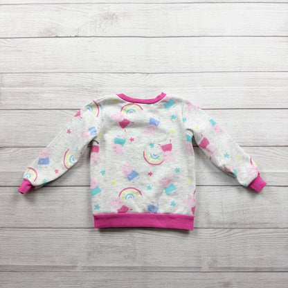 Peppa Pig Girls Rainbow Long Sleeve Sweatshirt Pink Trim Pullover 4T