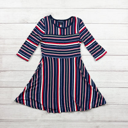 Tommy Hilfiger Girls Striped Dress Navy Pink Red 3/4 Sleeve Fit Flare 6X