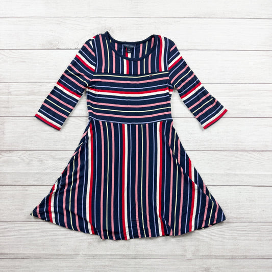 Tommy Hilfiger Girls Striped Dress Navy Pink Red 3/4 Sleeve Fit Flare 6X