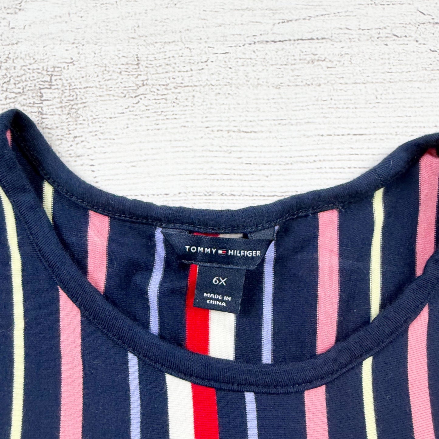 Tommy Hilfiger Girls Striped Dress Navy Pink Red 3/4 Sleeve Fit Flare 6X