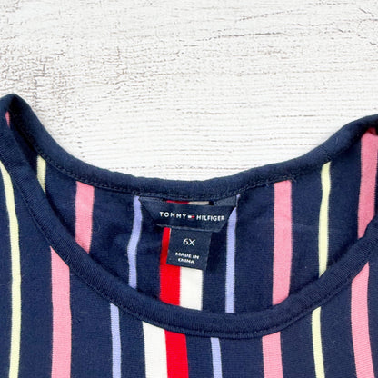 Tommy Hilfiger Girls Striped Dress Navy Pink Red 3/4 Sleeve Fit Flare 6X