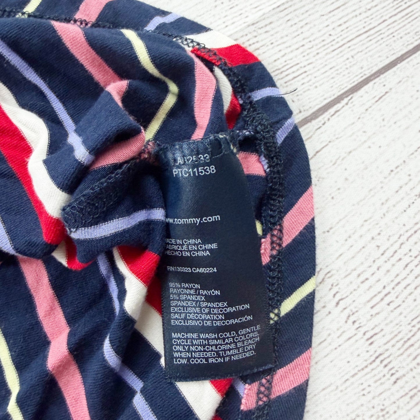 Tommy Hilfiger Girls Striped Dress Navy Pink Red 3/4 Sleeve Fit Flare 6X